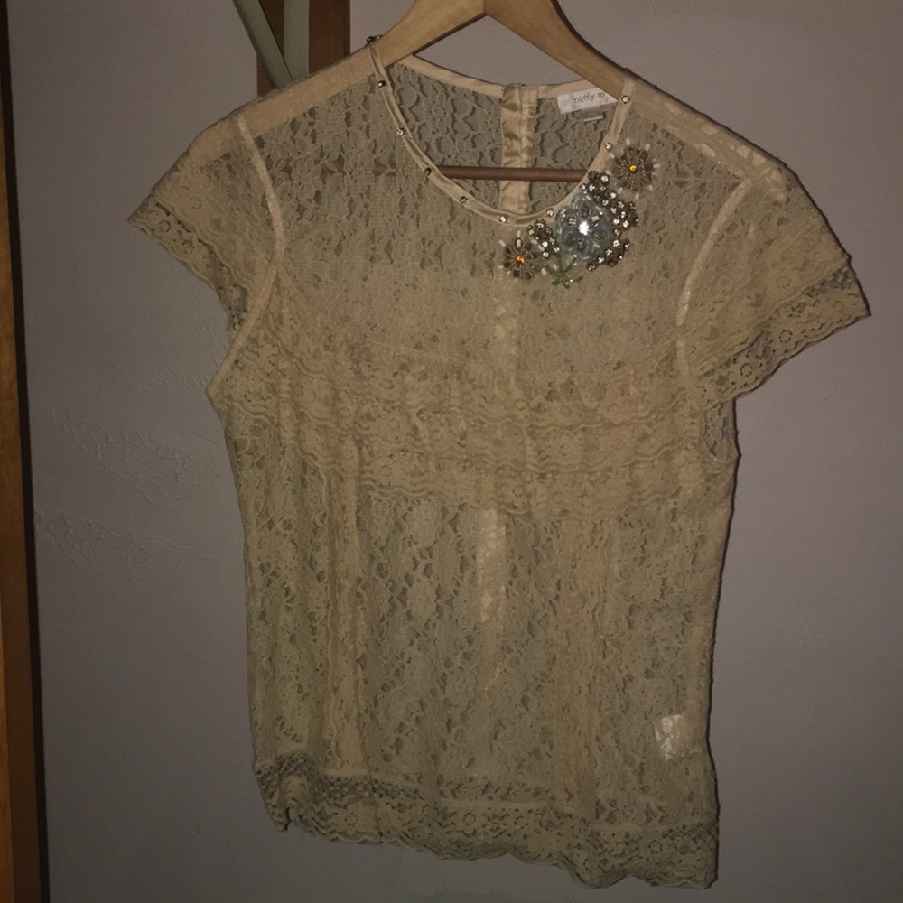 Matty M Lace Top with Jewel Embellish